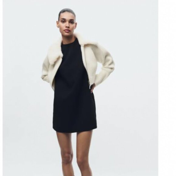 Zara faux fur lapel collar knit cardigan - Picture 2 of 4